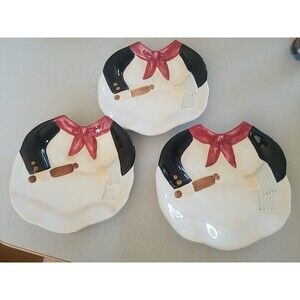 3 Vintage Hand Painted Ceramic Chef Plates By WMG 8.25